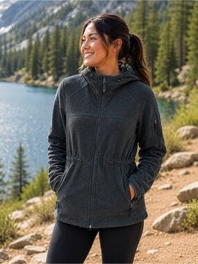 Land’s End Women’s Dark Gray Hooded Fleece Zip-Up Jacket - Size M/P